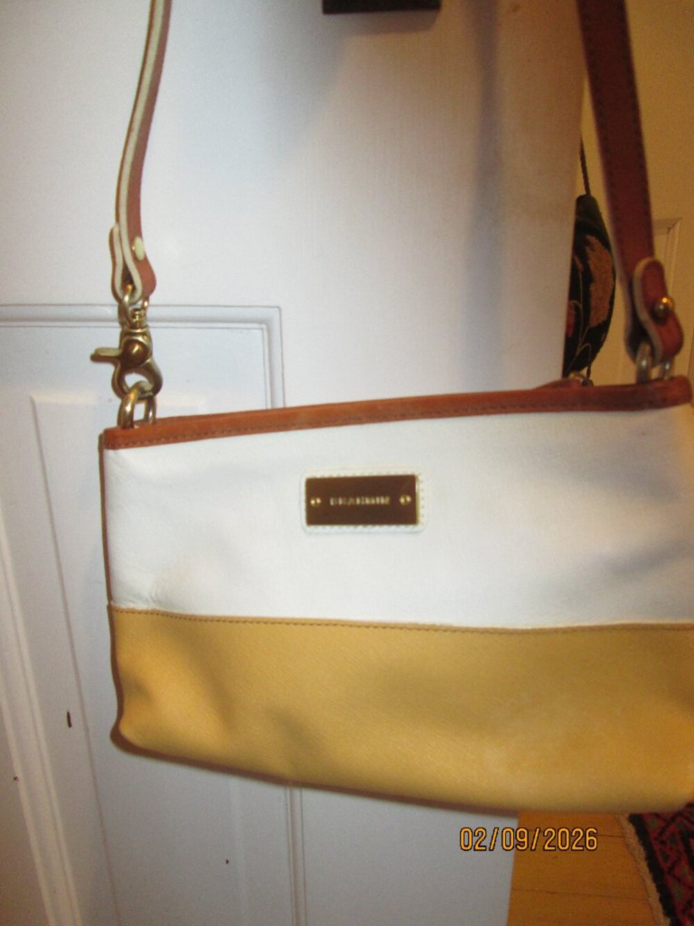 Brahmin 2 Tone Single Handle or Wristlet Cream & Mustard Purse